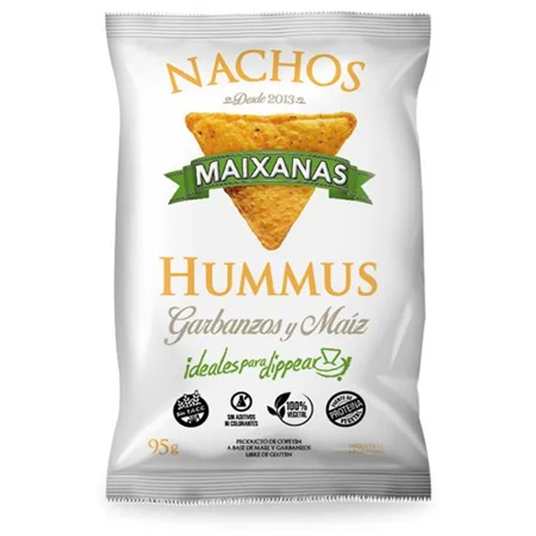 Maixanas, nachos sabor Hummus a base de maí­z y garbanzos. Espectaculares.
  NACHOS MAIXANAS GARBANZOS Y MAIZ