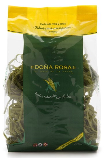 Fideos caseritos con  espinacas Doña Rosa. Pastas artesanales libres de gluten.  Caseritos de Espinacas Doña Rosa